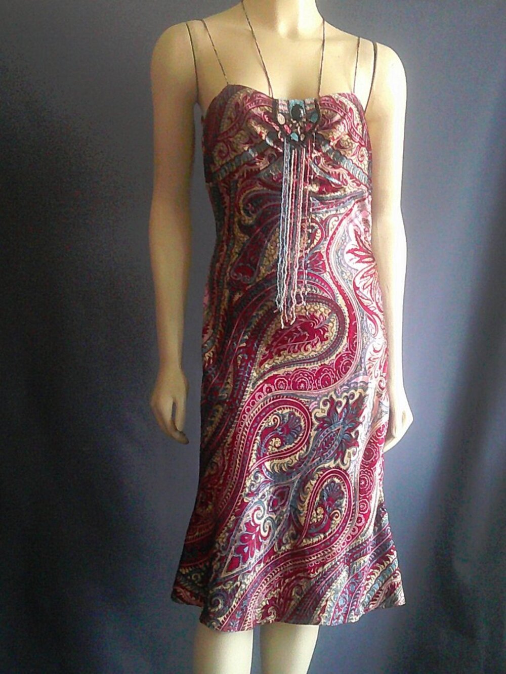Plenty Beaded Paisley Silk Halter Tulip Party Midi Dress 6